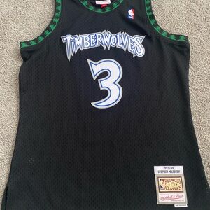 Mitchell & Ness Timberwolves Black and Green Jersey